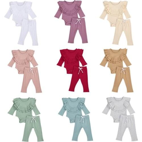 Autumn Newborn Baby Girls Sets Long Sleeve Ruffles Rompers+Long Pants Baby Clothing
