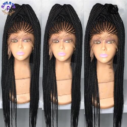Africa Women Style Cornrow Braid Wig Long 200density Full Micro Braid Wigs With Baby Hair Jumbo Braid Lace Frontal Wig