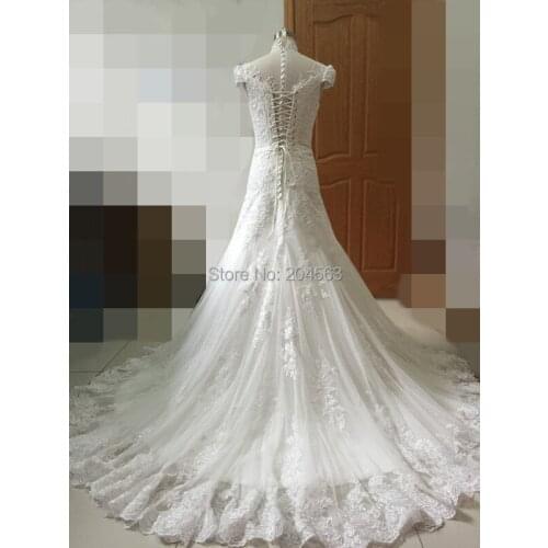 Hot Sale New Bride Dress High Neck Wedding Dress Lace Appliques vestido de noiva