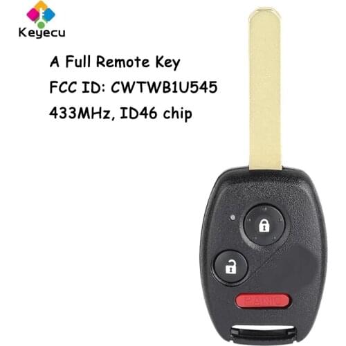 KEYECU Remote Control Car Key With 2 1 3 Buttons ID46 Chip 313.8MHz - FOB for Honda Pilot 2005 2006 2007 2008 FCC ID: CWTWB1U545