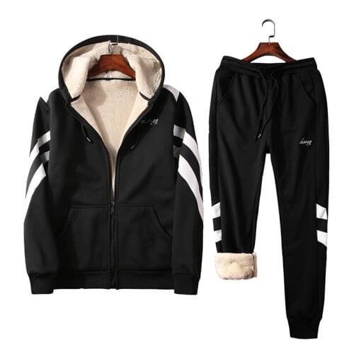 Plus Size New Mens Sets Fashion Brand Tracksuit Lined Thick Sweatshirt + Pants Sportswear Suit Male Pure Cotton Winter Suit