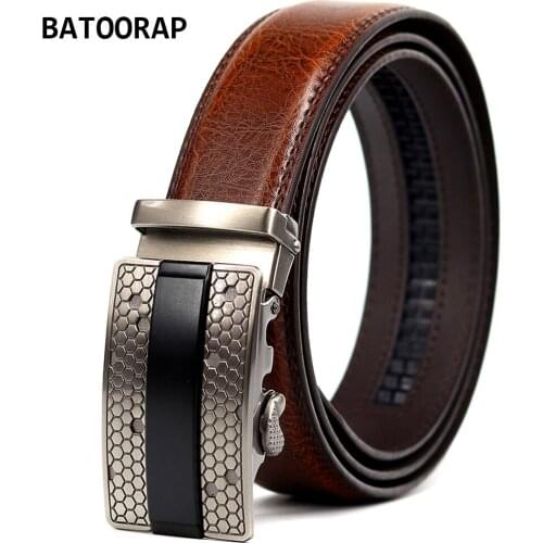 Mens Leather Ratchet Belt Brown High Quality Metal Auto Buckle Casual Jeans Waist Strap Male Cowhide Belts Fashion Straps 44-52