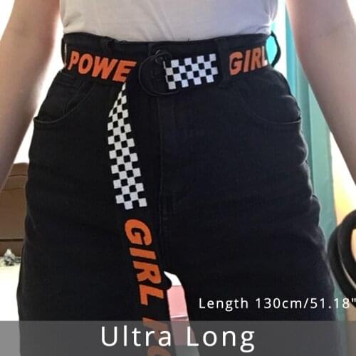 Girl Women Belt Fashion Harajuku Power Double D Ring Buckle Long Belts Female 130cm Printing Letter Canvas Strap For Jeans