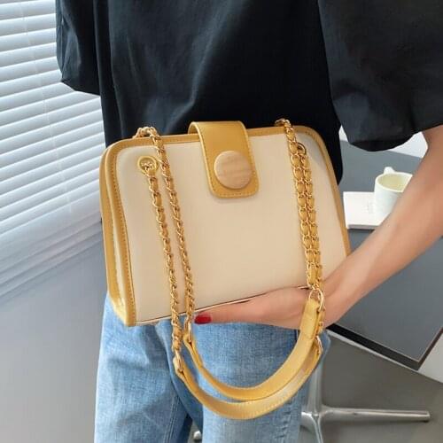 Luxury Designer Pu Leather Handbags for Women New Chain Shoulder Bag with Handle Medium Size Solid Color Crossbody Messenger Bag