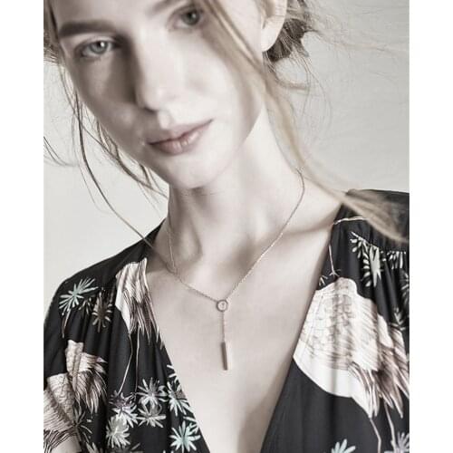 S925 Sterling Silver Jewelry Circle Strip Long Chain Necklace Pendants For Women Fashion Sterling Silver Jewelry