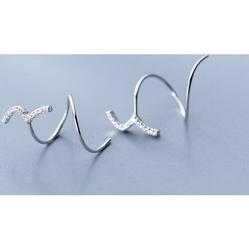 MloveAcc Real 925 Sterling Silver Horn Shape Stud Earrings Wave Mermaid Tail Earrings for Women Girls