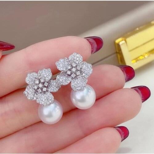 M1122 Solid 925 Sterling Silver Oval 10-12mm Nature Fresh Water White Pearls Drop Dangle Earrings for Women Fine Presents