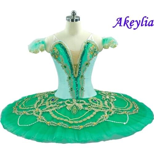 Fairy Doll Pancake Peformance Tutus Green Gold pancake tutus Competition Stage Costume omen Esmeralda Professional Ballet Tutu