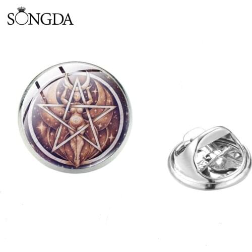 Vintage Statue Of Triple Moon Goddess Pins Brooches Tree Of Life Wicca Pentagram Magic Amulet Pin Brooch For Women Gift Jewelry