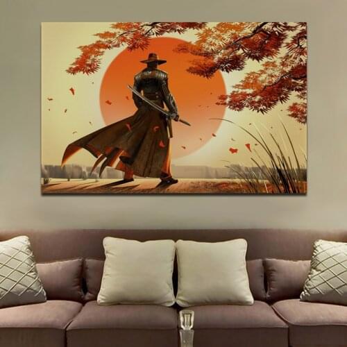 Artwork fantasy art warrior cowboys samurai Japan sun beautiful tree DM192 room home wall modern art decor wood frame poster