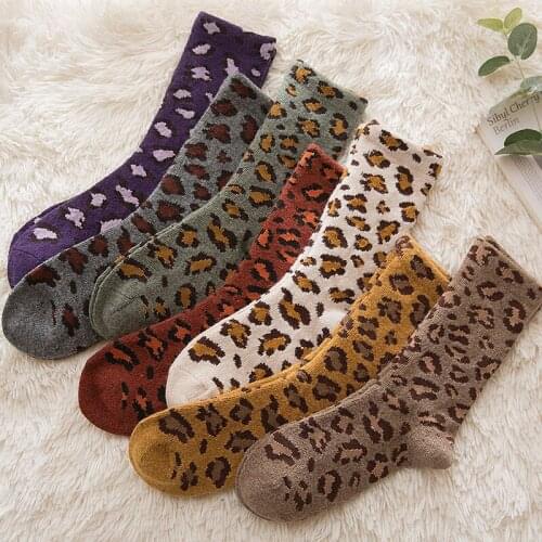 New Fashion Leopard Womens Socks Wild Street Retro Harajuku Style Keep Warm Winter Soft Pure Cotton Comfortable Sexy Hip hop