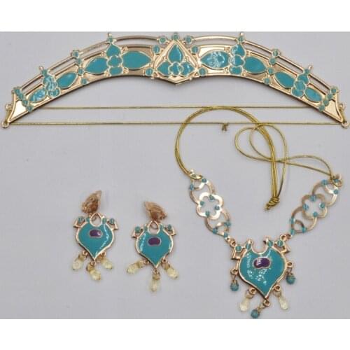 Women Jasmine Headband Earrings Pendant Jewelry Set Dress Up Princess Costume N84D