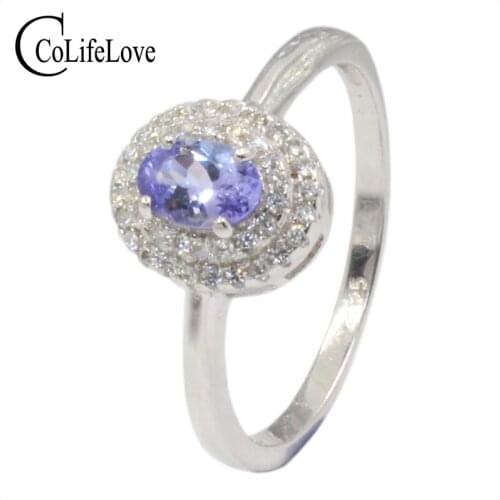 Romantic tanzanite engagement ring for woman 0.5 ct natural tanzanite silver ring 925 sterling silver tanzanite wedding jewelry