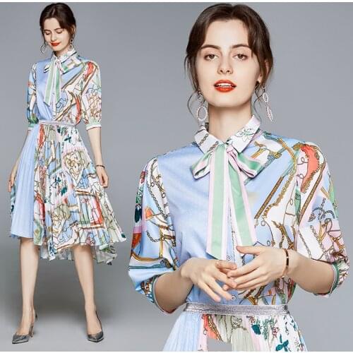 Womens European Station 2021 Summer New Asymmetric Stitching Printed Lace 2 Piece Suit Dress