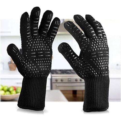 1 Pair Heat Resistant Oven Gloves 1470 F Thick Silicone Oven Mitts Cooking Baking Barbecue BBQ Grill Mittens Kitchen Gloves