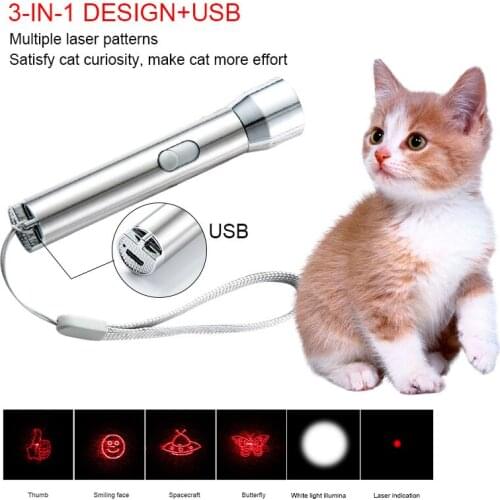 1PC Funny Pet LED Laser Pet Cat Toy USB Charging Red Dot Laser Light Toy Laser Sight Pointer Laser Pen Interactive Toys With Cat