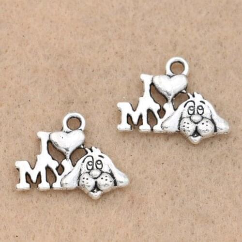 10pcs Antique Silver Plated I Love My Dog Charm Pendant for Bracelet Necklace Jewelry DIY Making Accessories 14x19mm