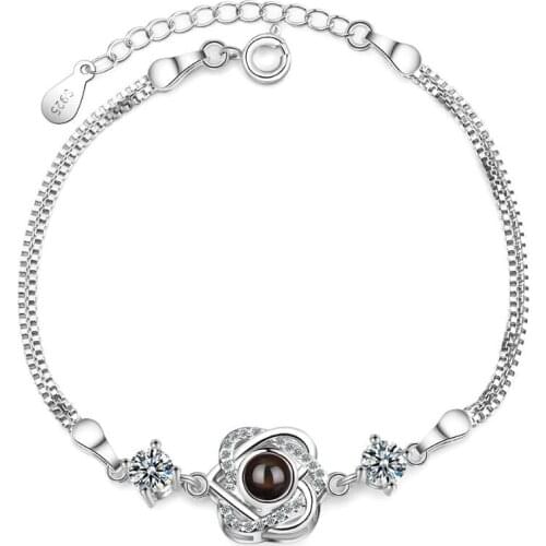 100 Language Projection Zircon Heart Bracelets & Bangles For Women Trend Creative 925 Sterling Silver Party Gifts Jewelry SAB54