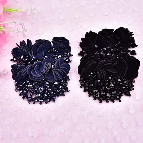 2*Crystal Rhinestone Applique Tassels lace Flatback Sew On patches beaded For Wedding Dress Decoration Shoes Hair accessories