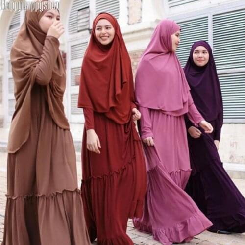 2 Pieces Prayer Outfit Islamic Muslim Women Hijab Burqa Dress Full Body Long Khimar Abaya Jilbab Dress EID Vestidos Arab Robes