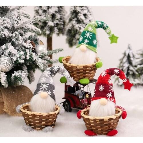 2021Personalized Family Christmas Tree Ornament Santa Claus Knitted Cloth Doll Candy Holding Basket Ornaments Party Supplies