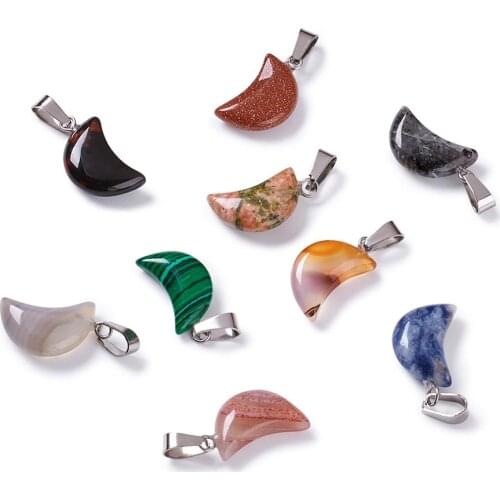 Pandahall 50pcs Stone Pendants Moon Charms for Earring Bracelet Necklace Chain Jewelry Making DIY Accessories 21-24x12-14x5-6mm