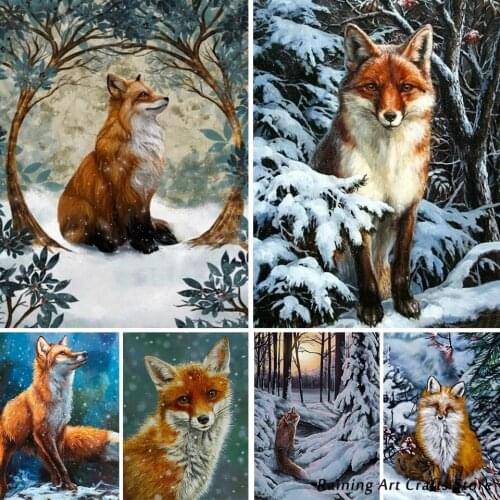 5D Diy Diamond Painting Winter Snow Animals Fox Cross Stitch Kits Full Drill Embroidery Wall Mosaic Picture Handmade Home Decor