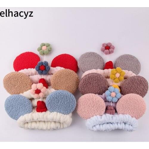 6pcs/lot Fashion Mouse Ears Flower Headband Soft Elastic Hairband Women Wash Face Headwear Makeup Headband Hair Accessory