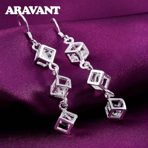 925 Silver Square Earrings For Women Cubic Zirconia Long Earing Femme Pendientes Fashion Jewelry Accessories Bijoux