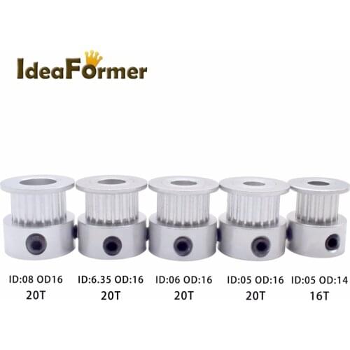3D printer 2GT GT2 Aluminum Timing Pulley 20 tooth 16 teeth Bore 5/6/6.35/8 mm Synchronous Wheel Width 6mm good quality