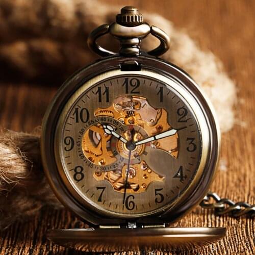 Automatic Mechanical Pocket Watch Male Ancient Hollow Retro Dial Exquisite Pattern Back Cover Thick Chain Pendant Collection