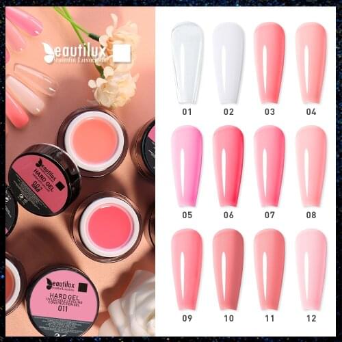 Beautilux Soak Off Hard Builder Gel UV LED Clear Pink Nude Camouflage Milky Nail Enhancement Extension Gel Nails Art Design 10g