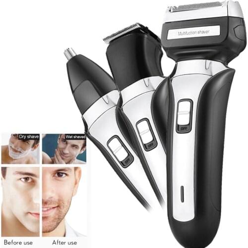 Electric Shaver for Men Wet and Dry Rechargeable Beard Razor Trimmer Nose Sideburns Cutter Shaving Machine 3 in 1 Grooming Kit