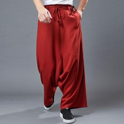 Men Yoga Pant Linen Loose Spring Autumn Male Tai Chi Kungfu Meditation Jogging Workout Casual Trouser Sweatpant Sportswear