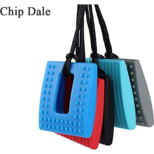 Chip Dale 1PC Silicone Teether Chlid Kids Square Sensory Chewing Pendant Silicone Teether Teething Molar Stick Toys For Autism