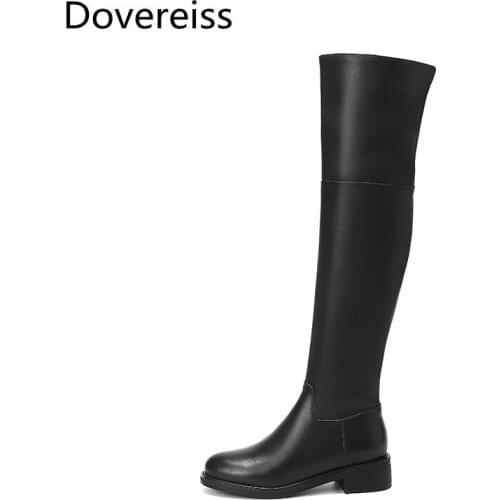 Dovereiss Fashion Womens Shoes Winter new Elegant Round toe flats Zipper Over the knee boots Concise Mature 33-45