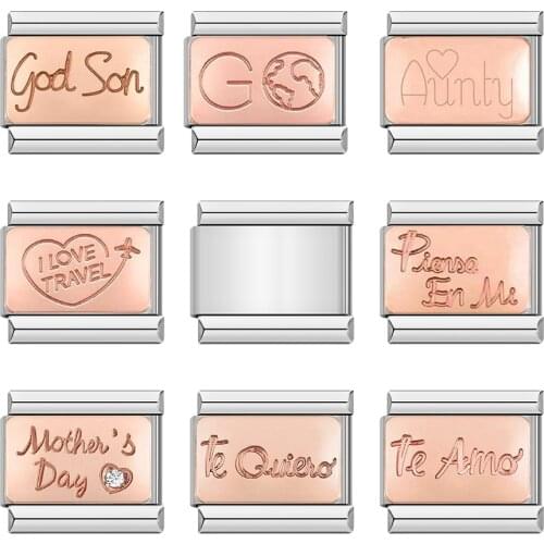 Hapiship Original Daisy Fashion Rose God Son Mothers Day Italian Charm Fit 9mm Bracelet Stainless Steel Jewelry Making DJ273