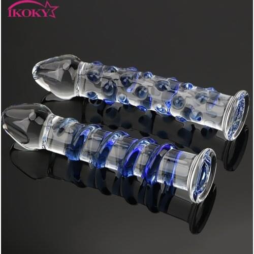 IKOKY Anal Butt Plug Realistic Dildo Erotic Female Masturbator G-spot Crystal Glass Dildos Sex toys for Woman Large Penis