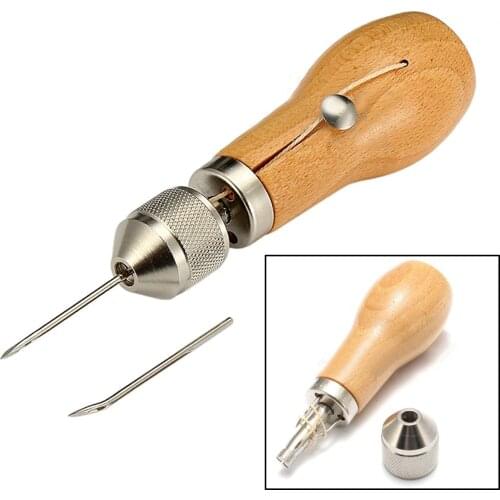 1pc Leather Craft Tool Stitching Sewing Awl With Waxed Thread And Needles