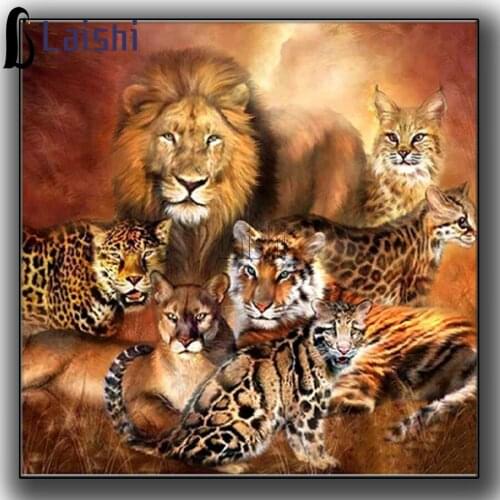 Full Square round Drill Diamond Painting Lion and Tiger Leopard Animals Art 5D DIY Diamond Embroidery Mosaic Home Decoration