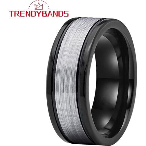 8MM Black Tungsten Carbide Rings For Men Women Wedding Band Brushed Finish Comfort Fit