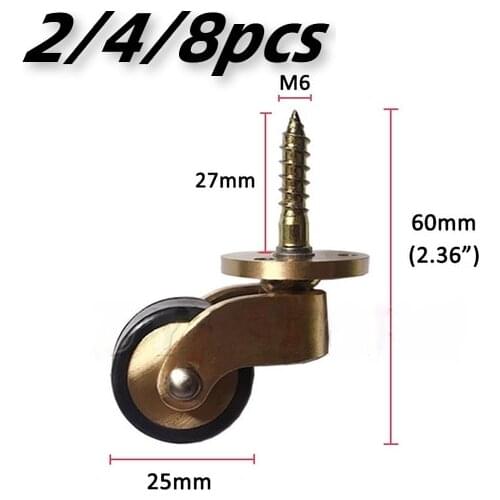 Universal Wheels Brass Heavy Duty Furniture Caster Wheels with M6 Threaded Stem For Sofa Chair Cabinet with screws 2/4/8pcs