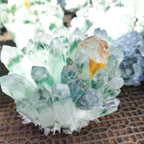 500-600g Hot Green Ghost Quartz Crystal Cluster Healing Stones Specimen For Home Decoration Fengshui Freeform