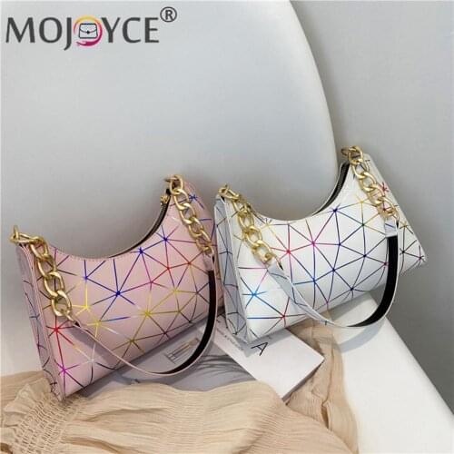 Fashion Women Bag Casual Laser Printing PU Leather Small Hobos Shoulder Underarm All-match Fashion High Street Shopping Bag