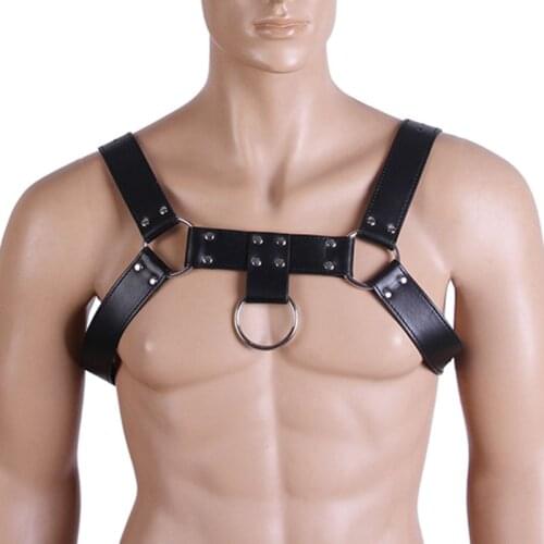 Men Body Chest Harness Lingerie Adjustable Leather Armor Belt Gay Dance Interest Buckles Clubwear Costume Black