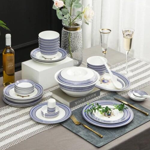 LingAo Jingdezhen bone China western-style bowl and plate tableware set with gold trim