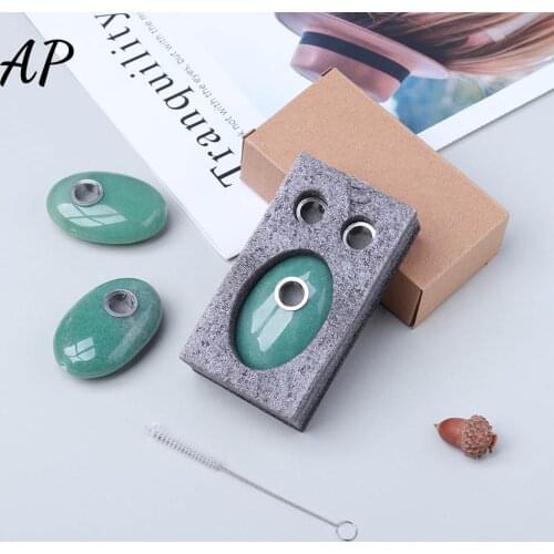 Natural Aventurine Quartz Pipes Healing Polishing Massage Hot Compress Green Jade Stone Smoking Pipes Weed Container