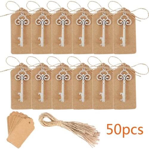 50pcs Metal Key Beer Bottle Opener Wine Keychain Wedding Party Favors Vintage Kitchen Accessories Antique Gifts for Guests