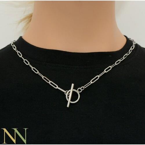 10 Pieces Paper Clip Necklace Tarnish Free Rectangle Link Chain Paperclip Necklace Toggle Clasp Necklace Gold Layered Necklace