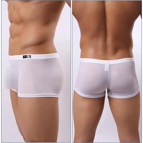 7Colors Mens Sexy Ice Silk Transparent Underwears Low-rise Lace Male Underpants Gay Highstretch Comfortable Men Boxers
